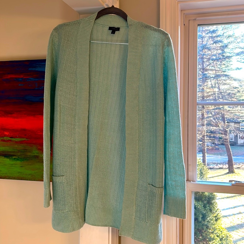 Talbots long open cardigan. Two pockets. 100% linen.